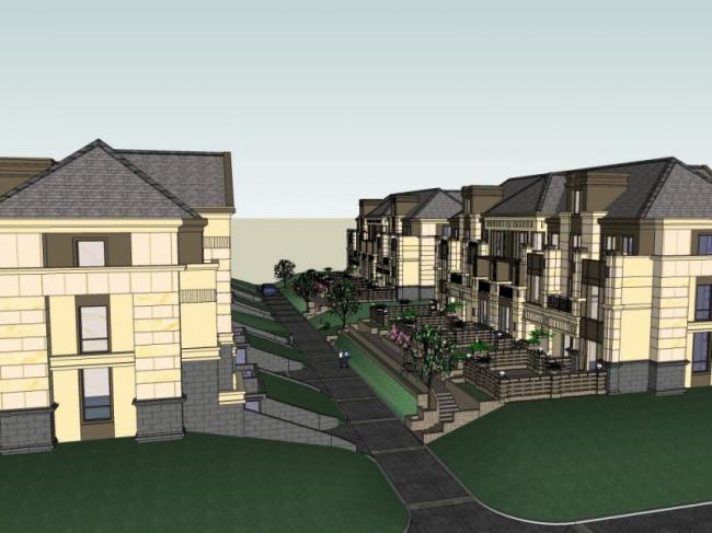 Sketchup别墅模型|联排别墅，现代风格