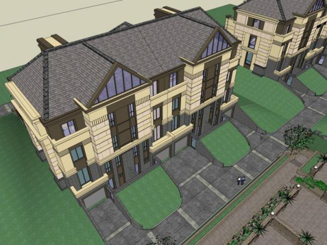 Sketchup别墅模型|联排别墅，现代风格