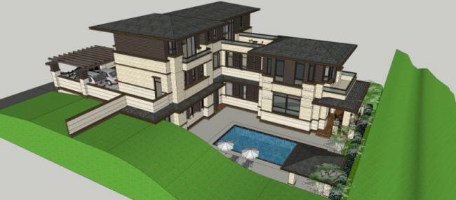 Sketchup别墅模型|叠拼别墅，现代风格