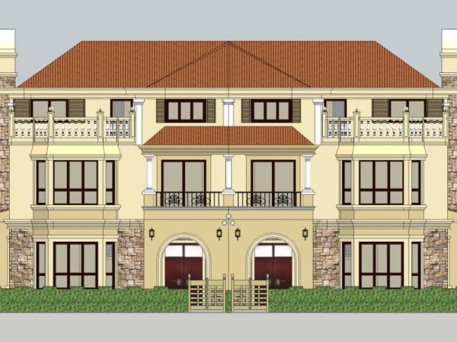 Sketchup别墅模型|双拼别墅，欧式风格