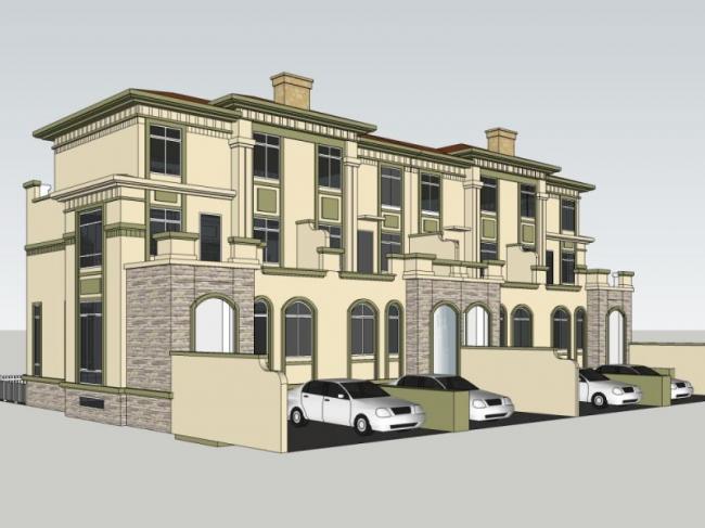 Sketchup别墅模型|联排别墅，现代风格