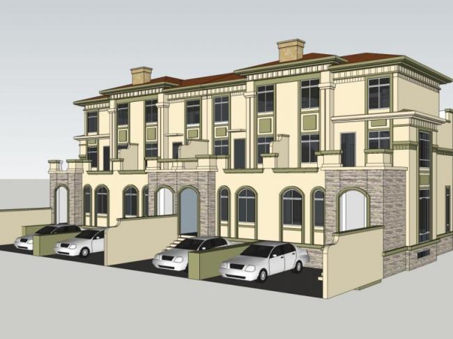 Sketchup别墅模型|联排别墅，现代风格