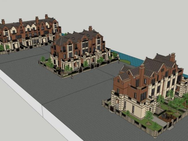 Sketchup别墅模型|联排别墅，欧式风格