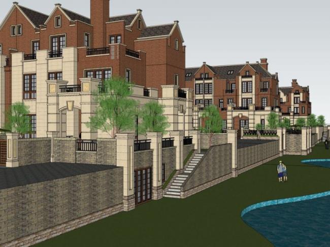 Sketchup别墅模型|联排别墅，欧式风格