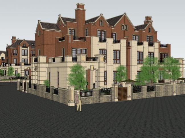 Sketchup别墅模型|联排别墅，欧式风格