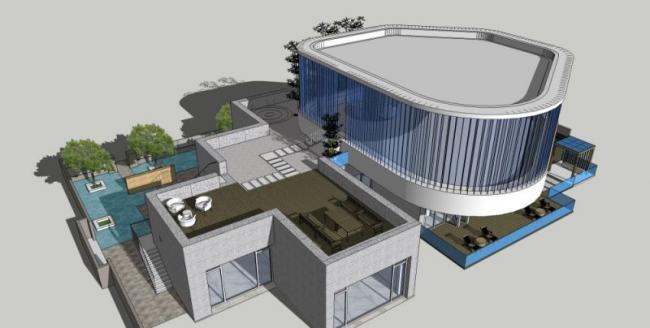 Sketchup别墅模型|独栋别墅，现代风格