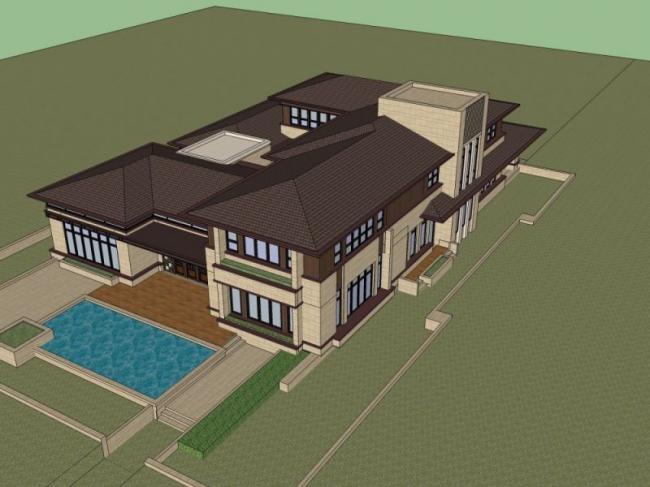 Sketchup别墅模型|独栋别墅，古典风格