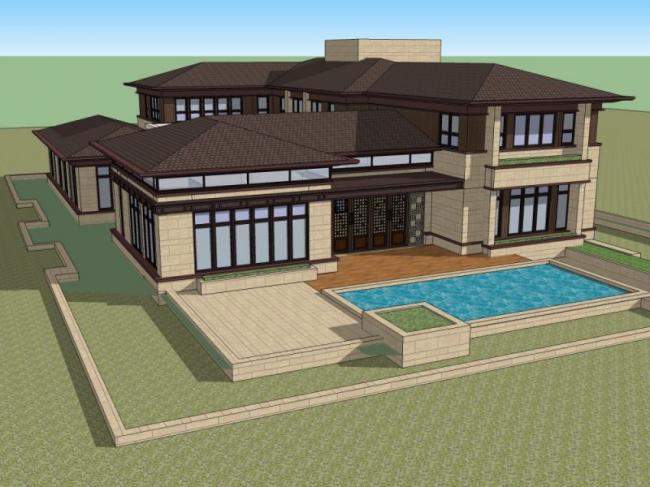 Sketchup别墅模型|独栋别墅，古典风格