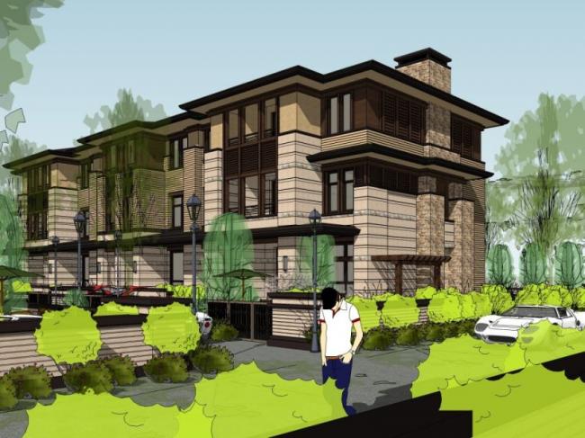 Sketchup别墅模型|联排别墅，现代风格