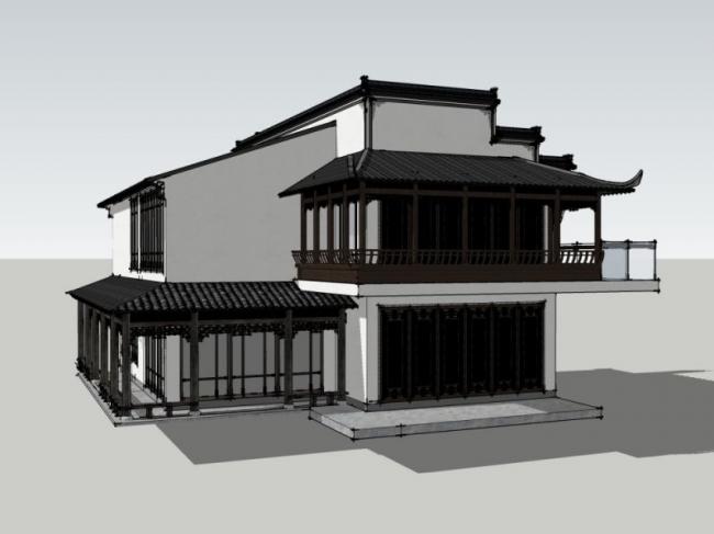 Sketchup别墅模型|独栋别墅，中式风格