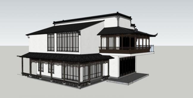Sketchup别墅模型|独栋别墅，中式风格