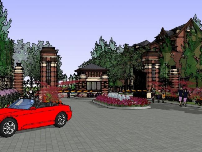 Sketchup别墅模型|别墅区大门，英式风格