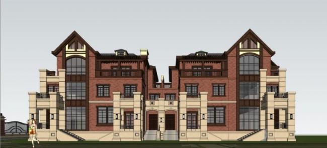 Sketchup别墅模型|别墅区大门，英式风格