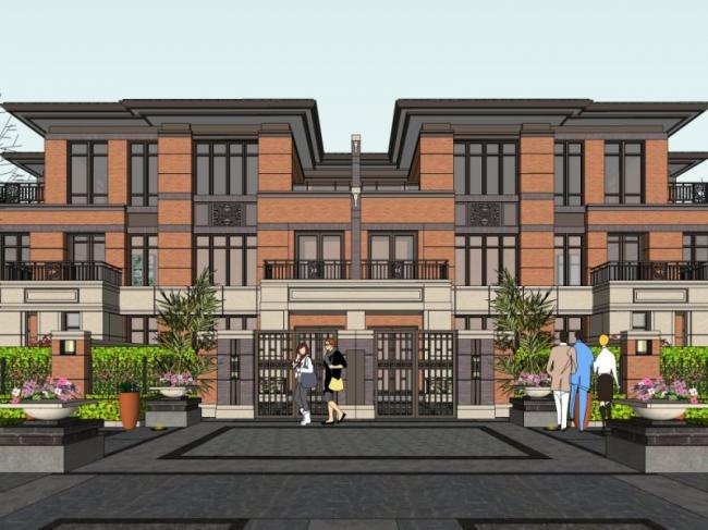 Sketchup别墅模型|双拼别墅，现代风格