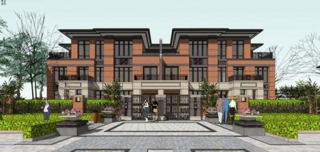 Sketchup别墅模型|双拼别墅，现代风格