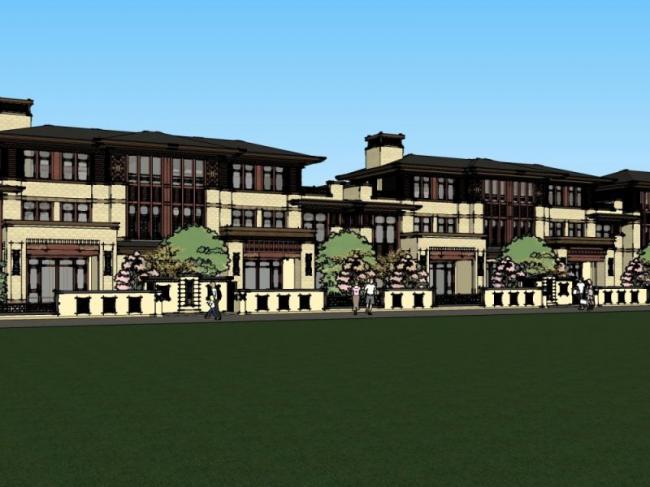 Sketchup别墅模型|联排别墅，新中式风格