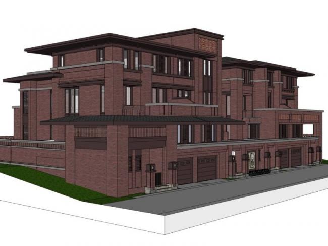 Sketchup别墅模型|双拼别墅，现代风格
