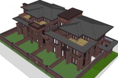 Sketchup别墅模型|双拼别墅，现代风格-BIM建筑网