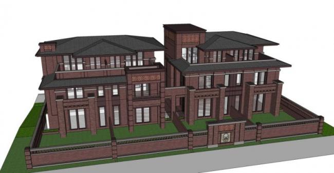 Sketchup别墅模型|双拼别墅，现代风格