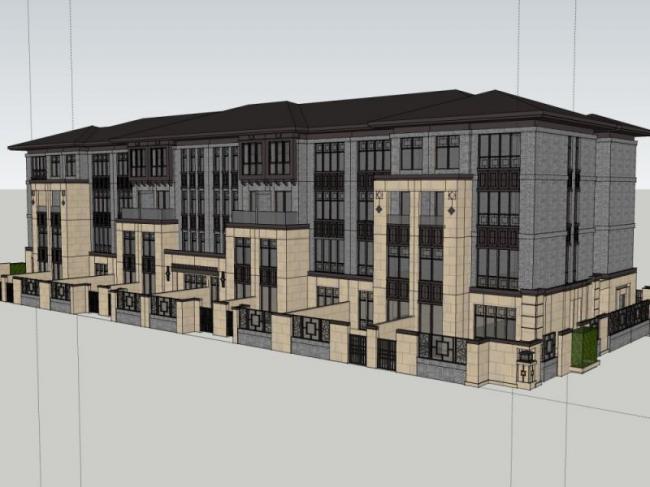 Sketchup别墅模型|联排别墅，现代中式风格