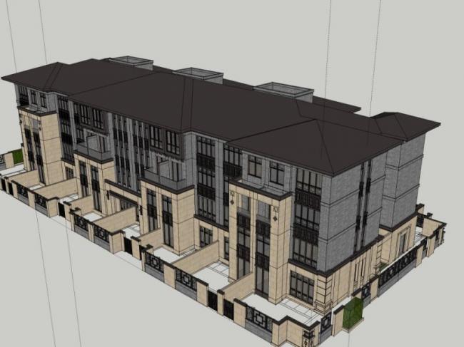 Sketchup别墅模型|联排别墅，现代中式风格
