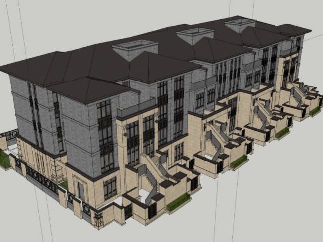 Sketchup别墅模型|联排别墅，现代中式风格