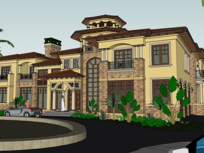 Sketchup别墅模型|独栋别墅，西班牙风格