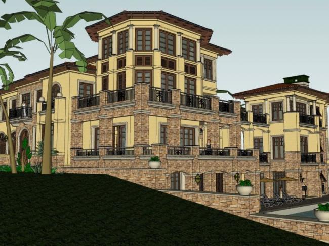 Sketchup别墅模型|独栋别墅，西班牙风格