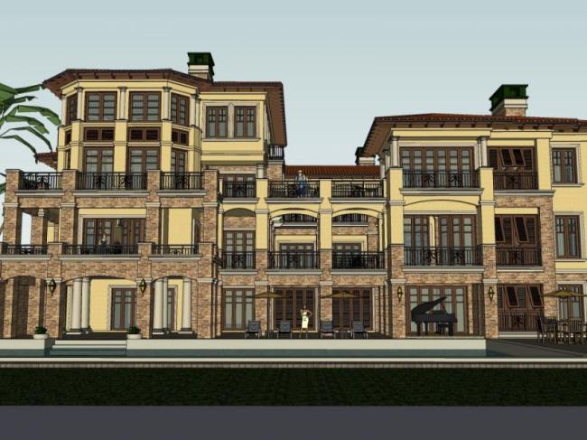Sketchup别墅模型|独栋别墅，西班牙风格