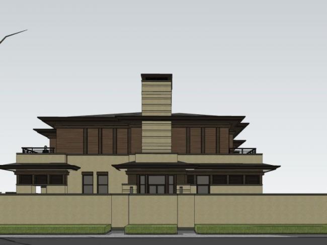 Sketchup别墅模型|双拼别墅，现代风格