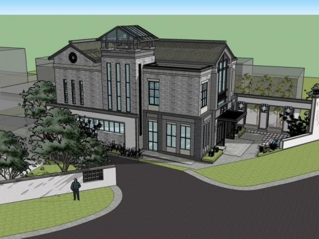 Sketchup别墅模型|独栋别墅，现代中式风格