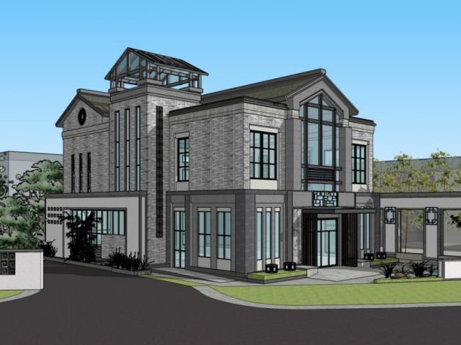 Sketchup别墅模型|独栋别墅，现代中式风格