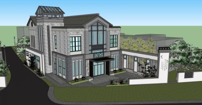 Sketchup别墅模型|独栋别墅，现代中式风格