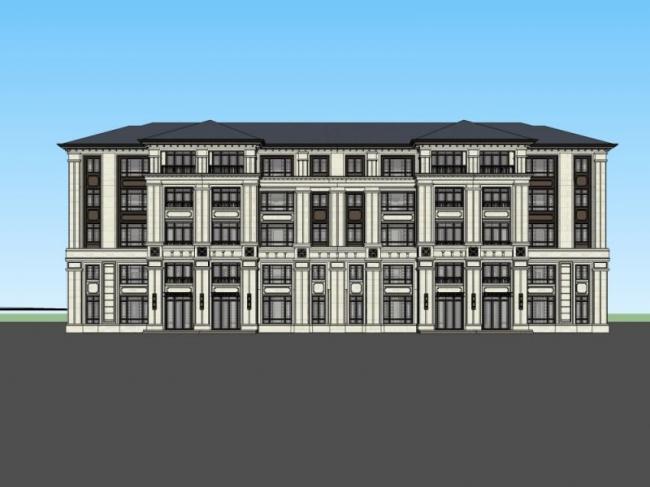 Sketchup别墅模型|联排别墅，现代风格