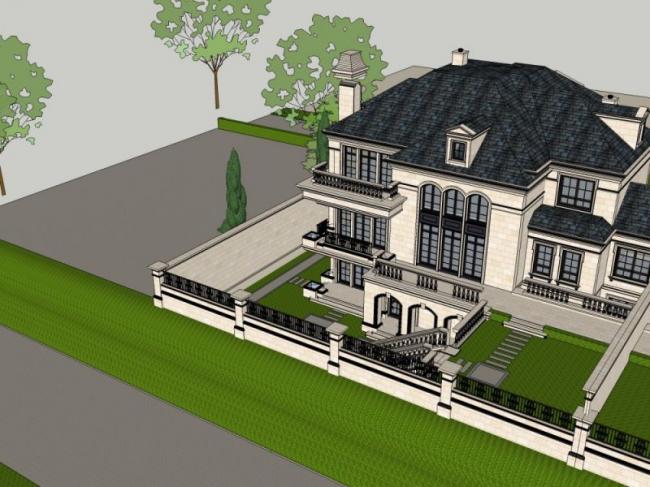 Sketchup别墅模型|双拼别墅，法式风格