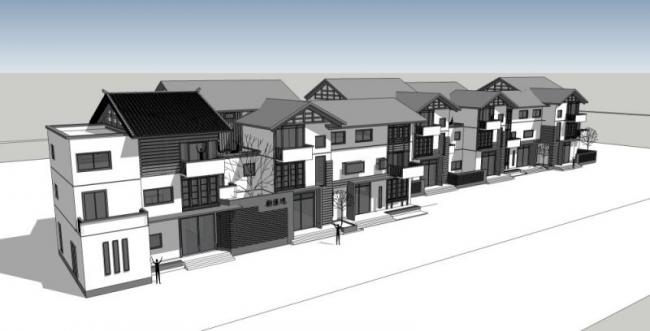 Sketchup别墅模型|联排别墅，中式风格