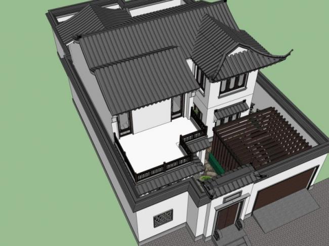 Sketchup别墅模型|独栋别墅，中式风格