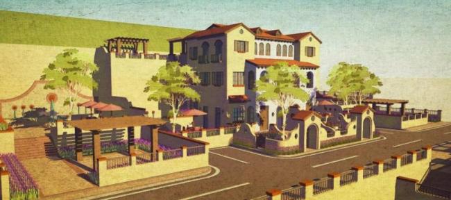 Sketchup别墅模型|联排别墅，西班牙风格