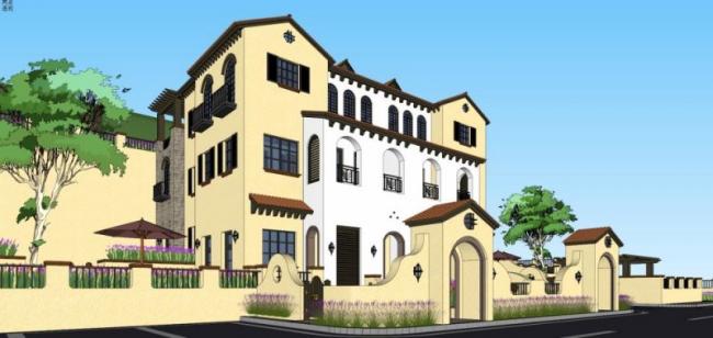 Sketchup别墅模型|联排别墅，西班牙风格