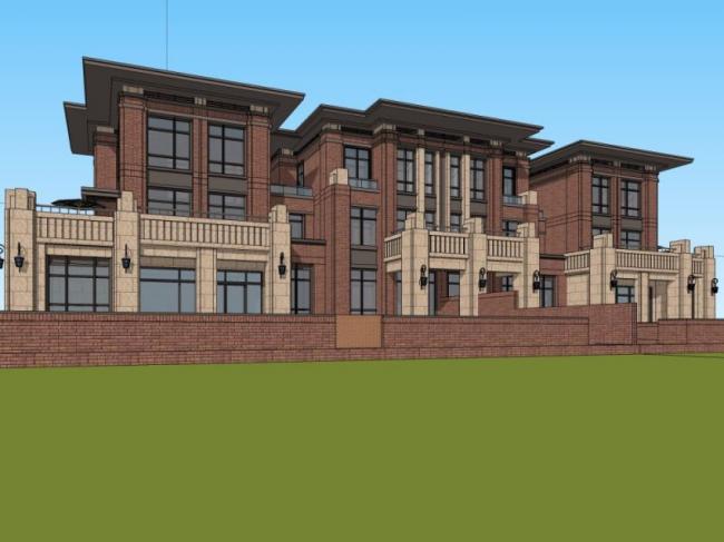 Sketchup别墅模型|联排别墅，现代风格