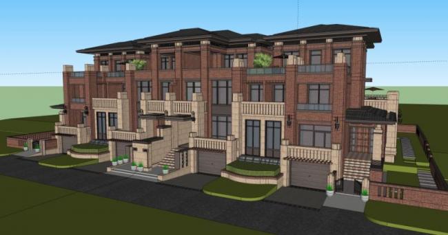 Sketchup别墅模型|联排别墅，现代风格