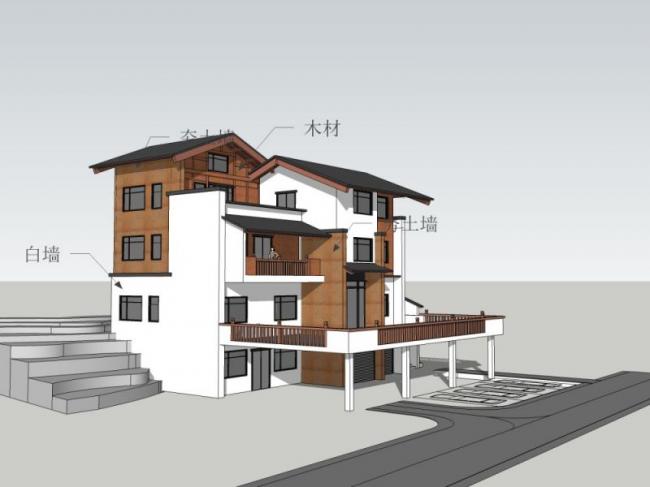 Sketchup别墅模型|独栋别墅群，中式风格