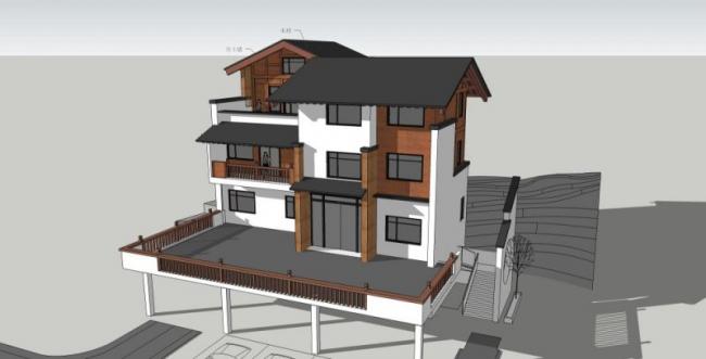 Sketchup别墅模型|独栋别墅群，中式风格