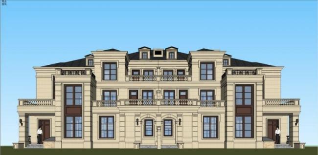 Sketchup别墅模型|双拼别墅，现代风格