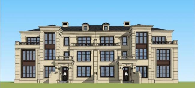 Sketchup别墅模型|双拼别墅，现代风格