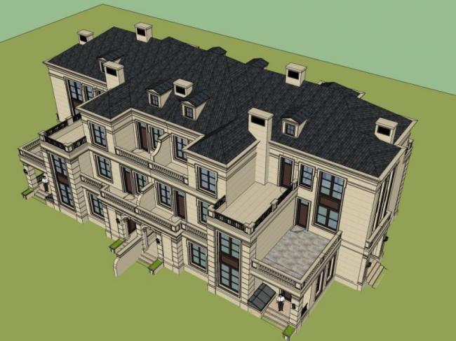 Sketchup别墅模型|双拼别墅，现代风格