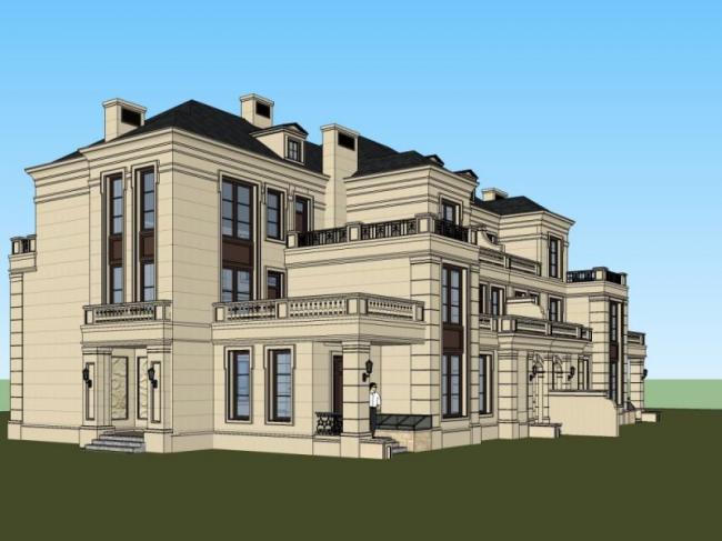 Sketchup别墅模型|双拼别墅，现代风格