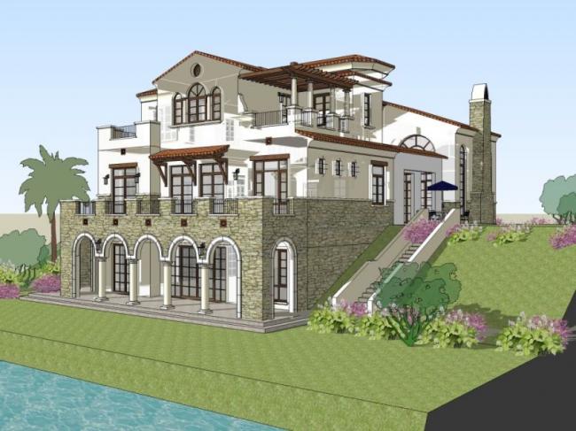 Sketchup别墅模型|独栋别墅，西班牙风格