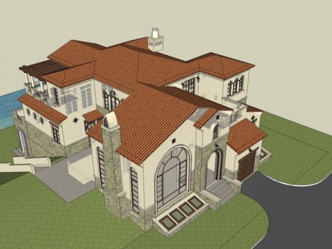 Sketchup别墅模型|独栋别墅，西班牙风格