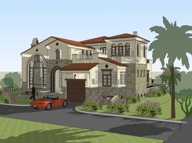 Sketchup别墅模型|独栋别墅，西班牙风格